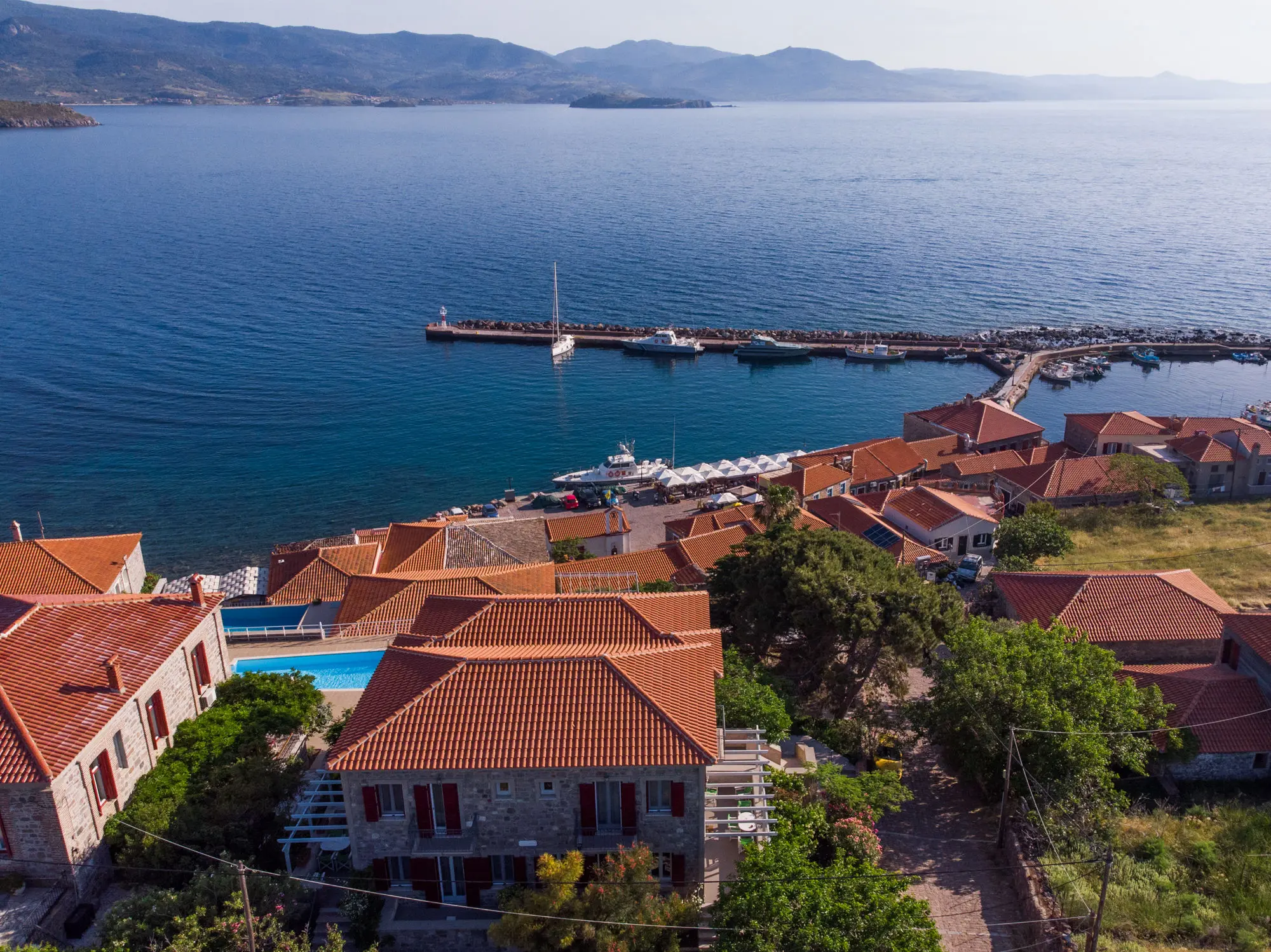 Drone view to sea location of building